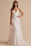 Vestido de Noiva Branco A-Line Strapless e Franzido Longo com Bordados