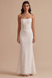 Vestido de Noiva Maxi Sem Alças com Espartilho Branco e Vestido de Noiva Sem Alças