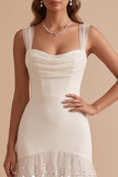 Capuz de Sereia Branco Vestido de Noiva Maxi de Tule com Lantejoulas com Folhos e Flor 3D
