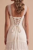Capuz de Sereia Branco Vestido de Noiva Maxi de Tule com Lantejoulas com Folhos e Flor 3D