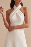 Vestido de Noiva Midi de Cetim A-Line A-Line Branco