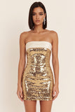 Vestido de cocktail curto de lantejoulas bodycon dourado dourado brilhante