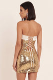 Vestido de cocktail curto de lantejoulas bodycon dourado dourado brilhante