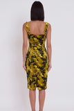 Vestido Midi Midi Cocktail Bodycon Amarelo Verde Estampado