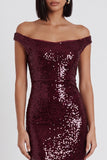 Vestido de cocktail midi de lantejoulas com lantejoulas brilhantes em cor de vinho