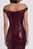 Vestido de cocktail midi de lantejoulas com lantejoulas brilhantes em cor de vinho