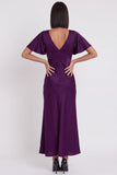 Vestido cocktail Midi de sereia de cetim preto com decote em V, mangas esvoaçantes