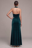 Vestido de veludo Maxi com capçaleira em forma de pavão