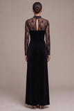 Vestido de veludo Maxi de mangas compridas, decote alto e decote alto, decote alto e mangas longas, com fenda