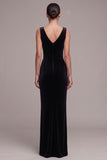 Vestido Maxi de Veludo Preto de Veludo em V-Neck