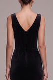 Vestido Maxi de Veludo Preto de Veludo em V-Neck