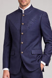 Fato de baile masculino de 2 peças, azul-marinho com gola alta,