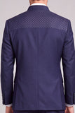 Fato de baile masculino de 2 peças, azul-marinho com gola alta,