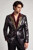 Blazer masculino de finalistas Peak, lapela de um só botão, lantejoulas pretas