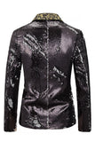 Blazer masculino de finalistas Peak, lapela de um só botão, lantejoulas pretas