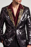 Blazer masculino de finalistas Peak, lapela de um só botão, lantejoulas pretas