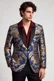 Blazer masculino de baile de finalistas com um xaile de um botão azul-marinho