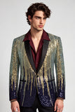 Blazer masculino de baile de finalistas com Lantejoulas de um botão com lapela preta dourada