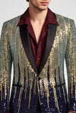 Blazer masculino de baile de finalistas com Lantejoulas de um botão com lapela preta dourada