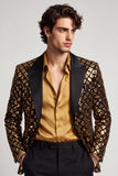 Sequins Dourados Brilhantes Peak Lapel Blazer Baile de Formatura Masculino