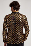 Sequins Dourados Brilhantes Peak Lapel Blazer Baile de Formatura Masculino