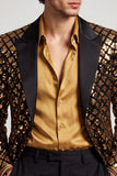 Sequins Dourados Brilhantes Peak Lapel Blazer Baile de Formatura Masculino
