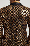 Sequins Dourados Brilhantes Peak Lapel Blazer Baile de Formatura Masculino