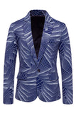 Blazer de baile masculino de um botão com lapela entalhada, cinzento azul,