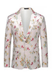 Blazer de baile masculino branco rosado com lapela floral, um botão