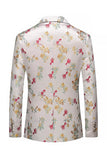 Blazer de baile masculino branco rosado com lapela floral, um botão