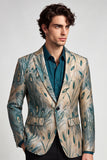 Blazer masculino de baile de finalistas, verde escuro e dourado com lapela de um só botão