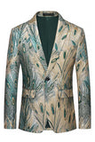 Blazer masculino de baile de finalistas, verde escuro e dourado com lapela de um só botão