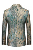Blazer masculino de baile de finalistas, verde escuro e dourado com lapela de um só botão