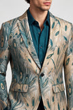 Blazer masculino de baile de finalistas, verde escuro e dourado com lapela de um só botão