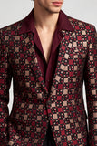 Blazer de Baile de Baile de Homem Borgonha com Lapela de Um Botão de Botão