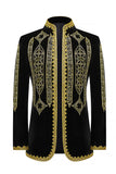 Blazer masculino de baile de finalistas com gola alta preto bordado dourado