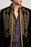 Blazer masculino de baile de finalistas com gola alta preto bordado dourado