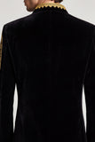 Blazer masculino de baile de finalistas com gola alta preto bordado dourado