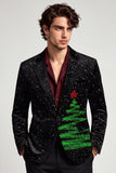 Blazer preto masculino de baile de finalistas com lapela com entalhe com glitter