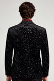 Blazer preto masculino de baile de finalistas com lapela com entalhe com glitter