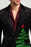 Blazer preto masculino de baile de finalistas com lapela com entalhe com glitter