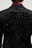Blazer preto masculino de baile de finalistas com lapela com entalhe com glitter