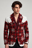 Blazer masculino de finalistas de finalistas de Natal com estampado de lapela vermelha branca e entalhada