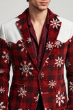 Blazer masculino de finalistas de finalistas de Natal com estampado de lapela vermelha branca e entalhada
