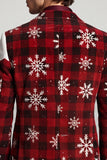 Blazer masculino de finalistas de finalistas de Natal com estampado de lapela vermelha branca e entalhada