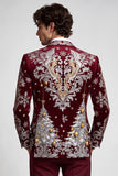 Blazer de finalista masculino de um botão com lapela bordô estampado de Natal