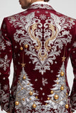 Blazer de finalista masculino de um botão com lapela bordô estampado de Natal