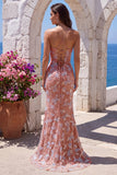 Vestido de baile de finalistas com decote em V em rosa poeirento, lantejoulas