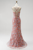 Vestido de baile de finalistas com decote em V em rosa poeirento, lantejoulas
