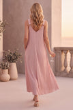 Vestido de Convidado de Noiva Dusty Rose, Decote em V, Linha em A, com Bolsos